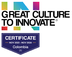 Texto que dice "Gran Cultura para Innovar" encima de una insignia que dice "Certificado noviembre de 2023 - noviembre de 2024, Colombia".