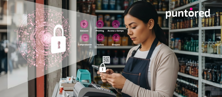 Persona realizando pago móvil con ícono de candado – Seguridad en transacciones digitales y prevención de fraude en línea