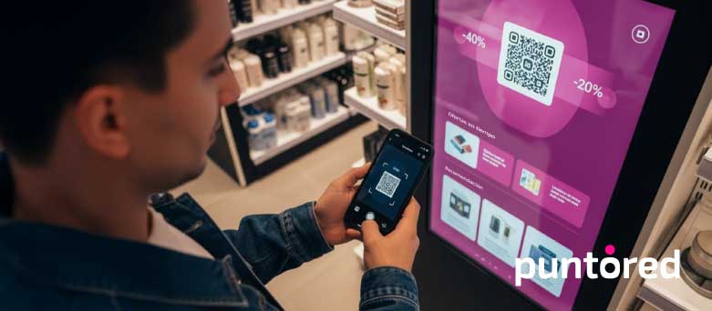 Persona escaneando un código QR en tienda como ejemplo de datos en el retail y experiencia omnicanal