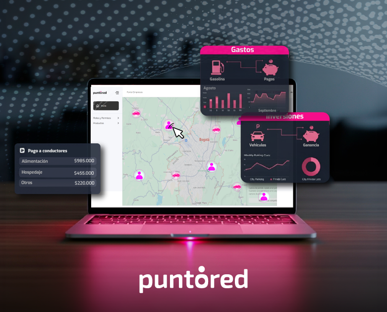 Dashboard con mapas, gráficos y pagos masivos en movilidad